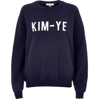Navy Kim-Ye print sweatshirt